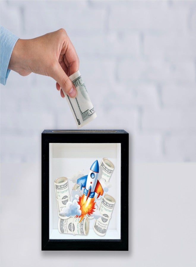 Mueddur Children Saving Money Shadow Box Frame, Boy Piggy Bank Box with Slot, Rocket Ship Themed Keepsake Memory Box, Fund Money Box Birthday Gifts for Kids, Boy Room Decorative Wooden Money Box -18 - Image 4